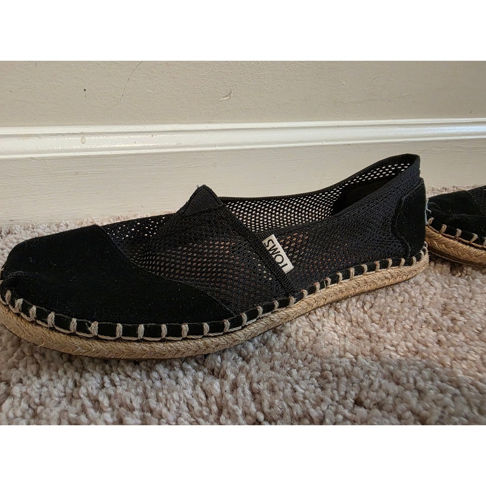 TOMS Womens Black Mesh Suede Espadrille Slip On Flat Shoes Size 7.5 Summer Vacay